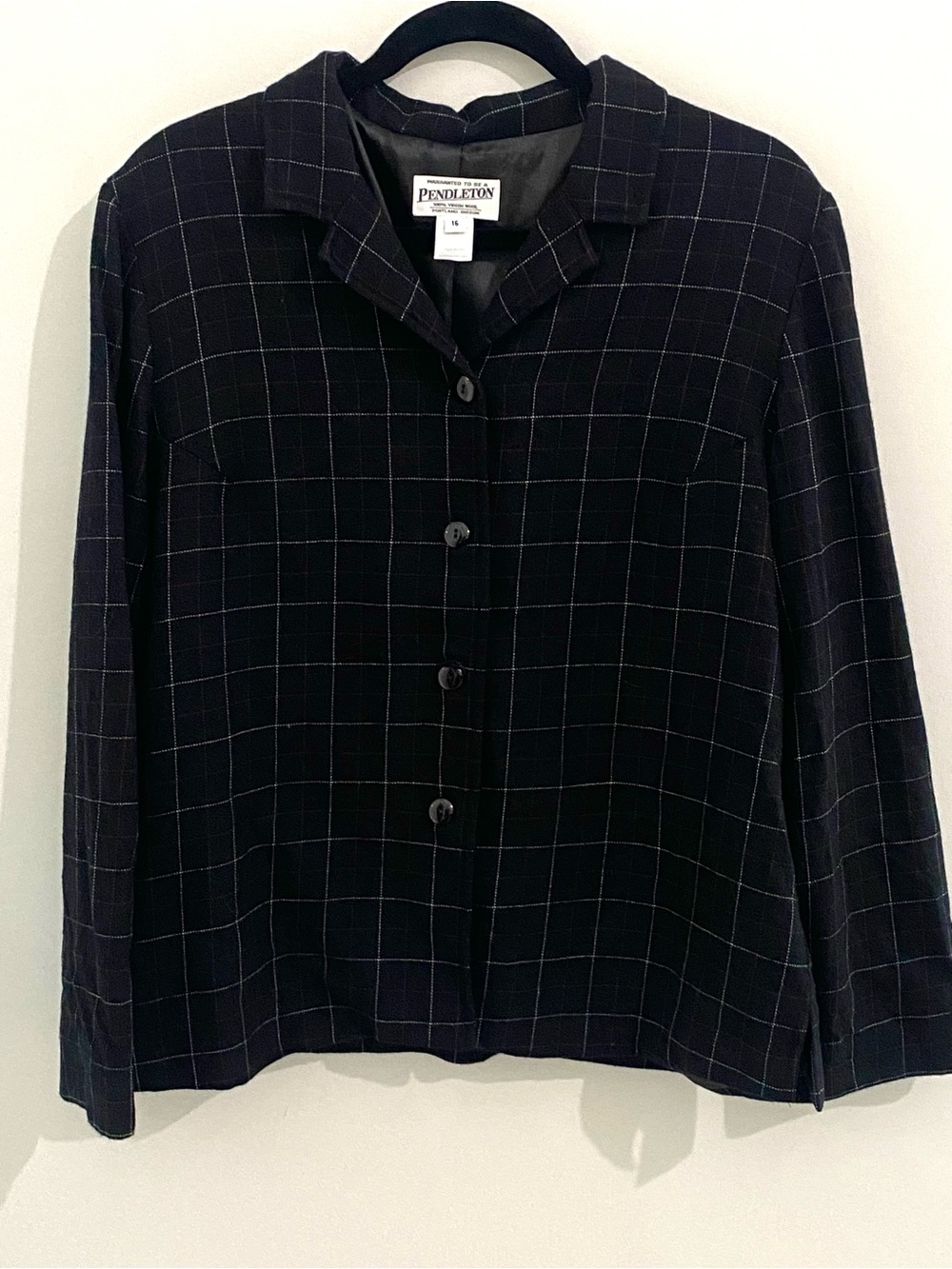 Vintage Pendleton 100% Pure Virgin Wool Windowpane Grid Blazer Jacket Size 16